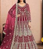 Pink net sequins work semi stitched size up to 42 salwar suits