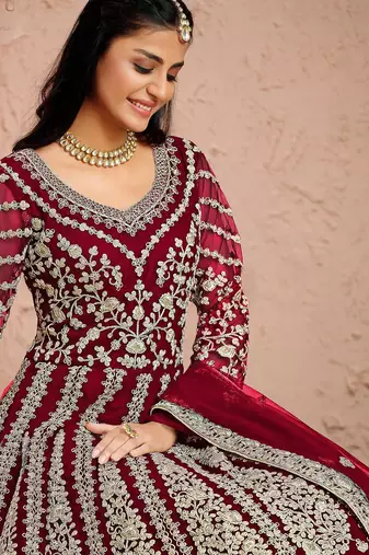 Pink net sequins work semi stitched size up to 42 salwar suits