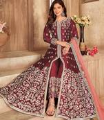 Maroon art silk sequins work semi stitched size up to 42 salwar suits
