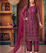 Wine net sequins work semi stitched size up to 42 salwar suits