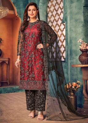 Black net sequins work semi stitched size up to 42 salwar suits 1