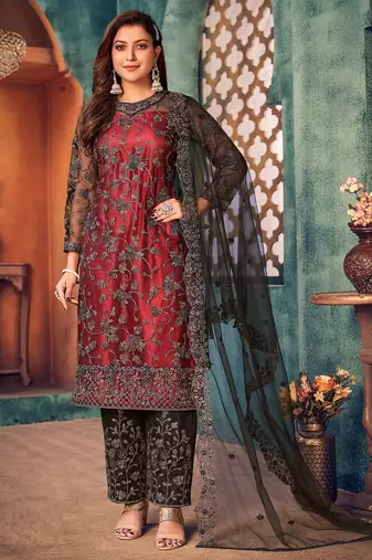 Black net sequins work semi stitched size up to 42 salwar suits