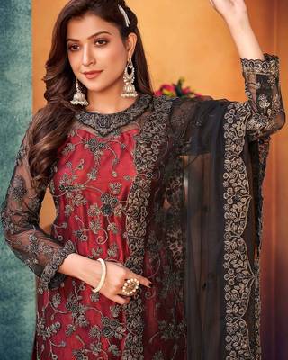 Black net sequins work semi stitched size up to 42 salwar suits 2