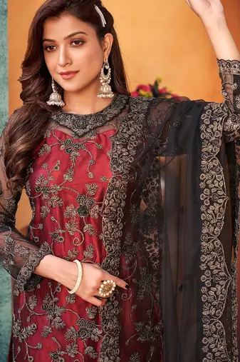 Black net sequins work semi stitched size up to 42 salwar suits