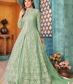 Green net sequins work semi stitched size up to 42 salwar suits