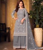 Grey net sequins work semi stitched size up to 42 salwar suits