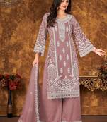 Pink net hand embroidery semi stitched size up to 42 salwar suits