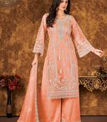 Peach net hand embroidery semi stitched size up to 42 salwar suits