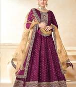 Wine art silk sequins work semi stitched size up to 42 salwar suits