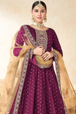 Wine art silk sequins work semi stitched size up to 42 salwar suits 2