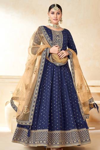 Blue art silk sequins work semi stitched size up to 42 salwar suits