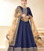 Blue art silk sequins work semi stitched size up to 42 salwar suits