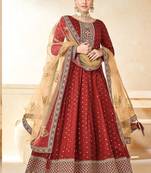Red art silk sequins work semi stitched size up to 42 salwar suits