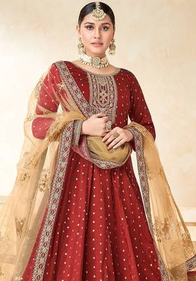 Red art silk sequins work semi stitched size up to 42 salwar suits 2