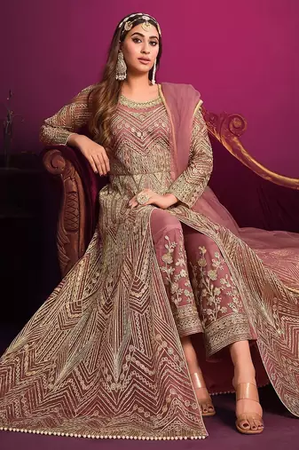 Rose net sequins work semi stitched size up to 42 salwar suits