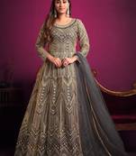 Grey net sequins work semi stitched size up to 42 salwar suits