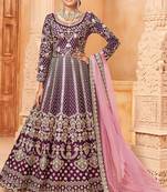 Purple art silk sequins work semi stitched size up to 42 salwar suits