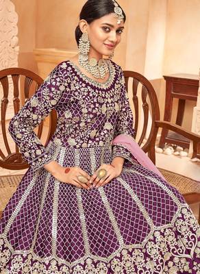Purple art silk sequins work semi stitched size up to 42 salwar suits 2