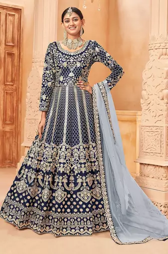 Blue art silk sequins work semi stitched size up to 42 salwar suits