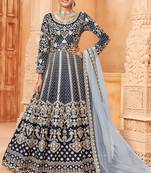 Blue art silk sequins work semi stitched size up to 42 salwar suits