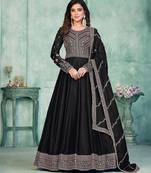 Black art silk hand embroidery semi stitched size up to 42 salwar suits