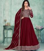 Maroon art silk hand embroidery semi stitched size up to 42 salwar suits