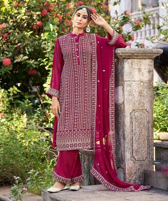 Pink art silk sequins work semi stitched size up to 42 salwar suits 1