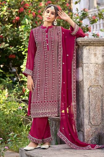 Pink art silk sequins work semi stitched size up to 42 salwar suits