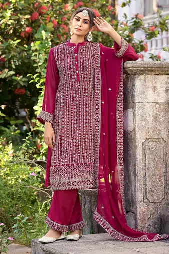 Pink art silk sequins work semi stitched size up to 42 salwar suits