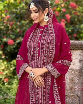 Pink art silk sequins work semi stitched size up to 42 salwar suits 2