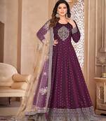 Purple art silk sequins work semi stitched size up to 42 salwar suits
