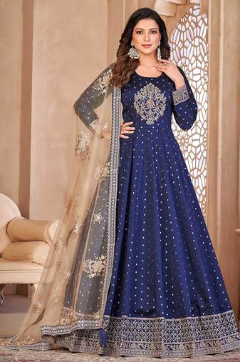 Blue art silk sequins work semi stitched size up to 42 salwar suits