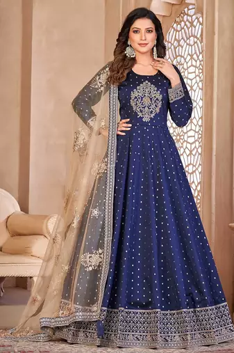 Blue art silk sequins work semi stitched size up to 42 salwar suits
