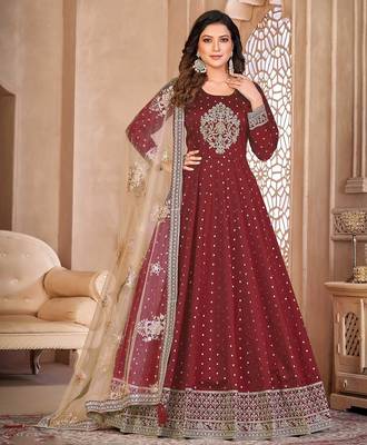 Maroon art silk sequins work semi stitched size up to 42 salwar suits 1