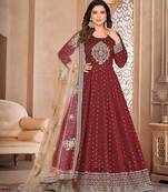 Maroon art silk sequins work semi stitched size up to 42 salwar suits