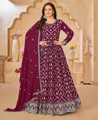 Wine georgette sequins work semi stitched size up to 42 salwar suits 1