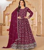 Wine georgette sequins work semi stitched size up to 42 salwar suits