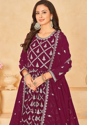 Wine georgette sequins work semi stitched size up to 42 salwar suits 2