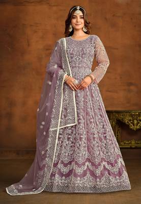 Purple net thread work semi stitched size up to 42 salwar suits 1