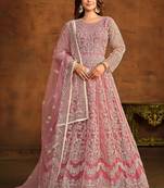 Pink net thread work semi stitched size up to 42 salwar suits