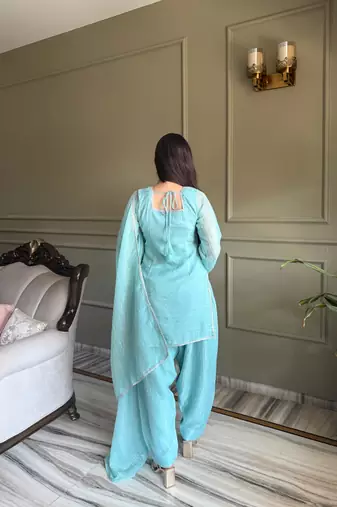 Aqua blue eid special Crunchy Silk patiala set with dupatta