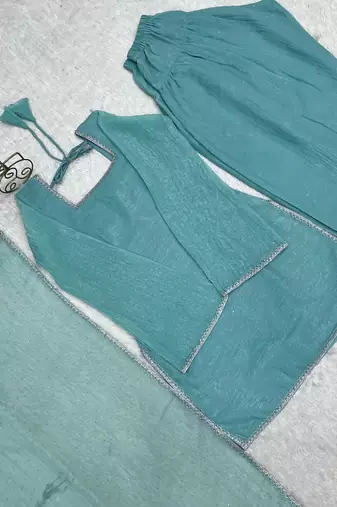 Aqua blue eid special Crunchy Silk patiala set with dupatta