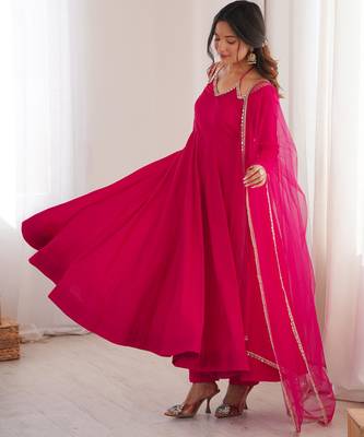Rani Pink partywear anarkali dress with dupatta 4
