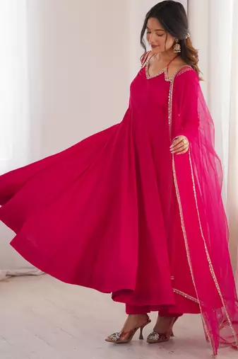Rani Pink partywear anarkali dress with dupatta