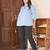 Yash gallery women's tow tone cotton top with key hole embroidery detailing neck design three fourth gathered sleeves