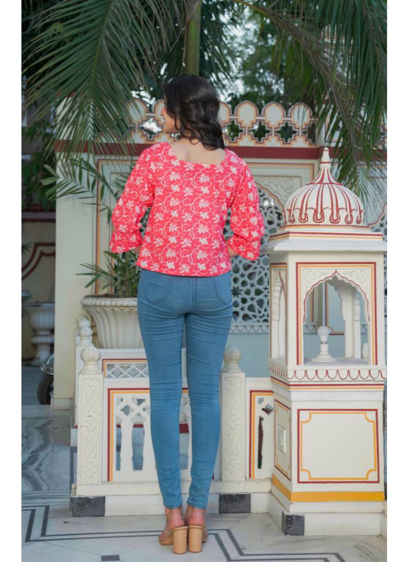 Yash gallery women's floral printed regular top (pink)