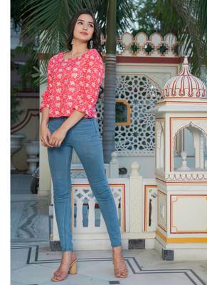 Yash gallery women's floral printed regular top (pink) 3