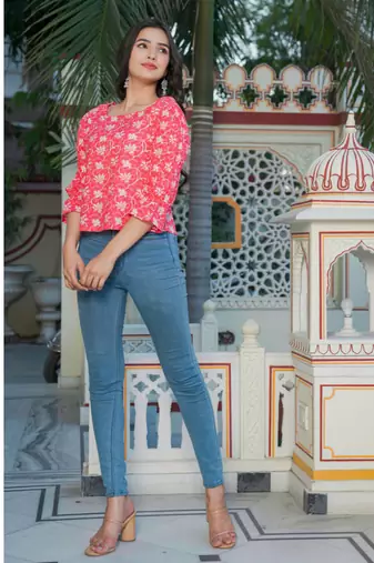 Yash gallery women's floral printed regular top (pink)