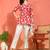 Yash gallery women's cotton floral printed 3/4th sleeve v-neck mid thigh length lace work peplum style short kurti