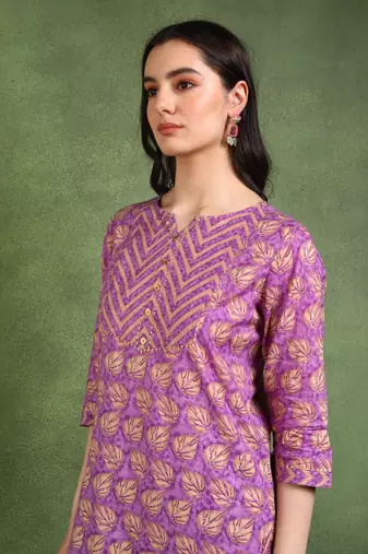 Yash gallery women's cotton floral printed gotta patti straight kurta with printed pant & dupatta